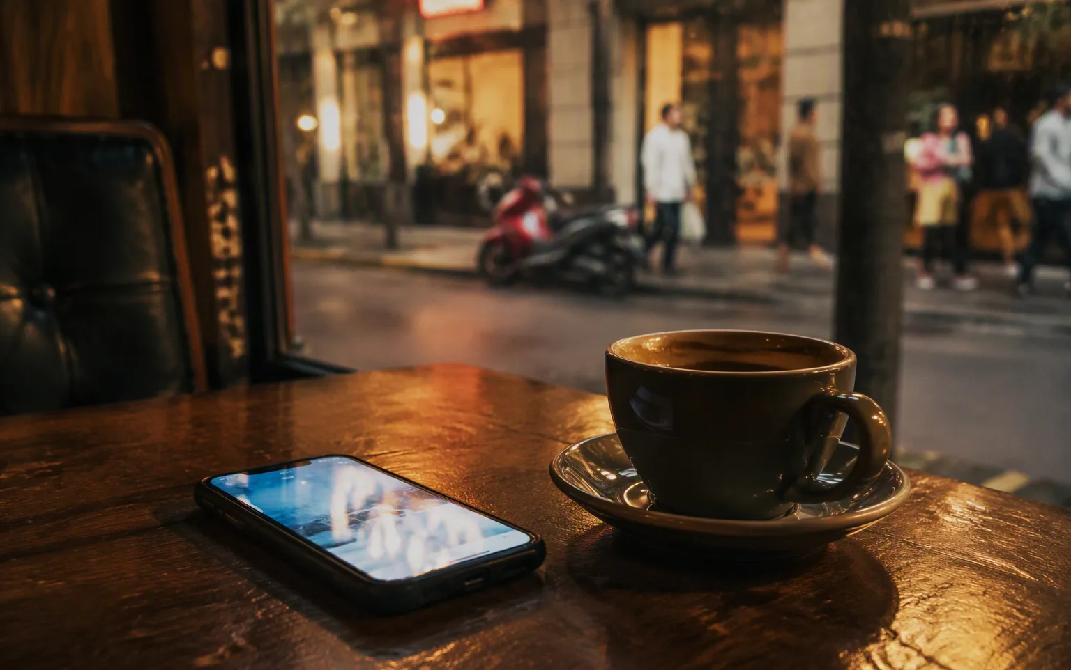 A smartphone on a cafe table in Shanghai — which apps work depends on how your data routes